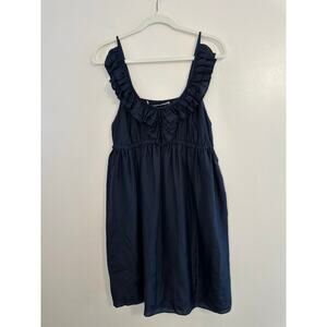 Susanna Monaco Womens Navy Ruffle Flutter Pockets Silk Coquette Mini Dress 2